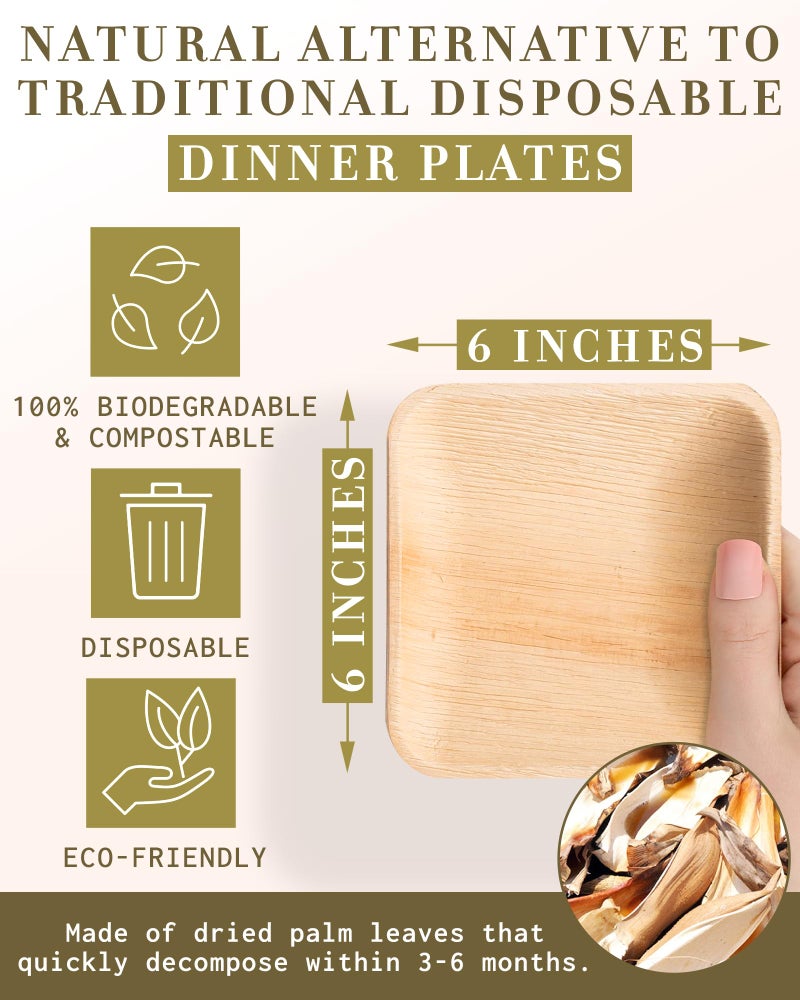 brheez Palm Leaf Plates 100 Ct (6 Inch) - Eco Friendly, Compostable & Biodegradable â€“ Elegant Bamboo Look Disposable Party Plates are Heavy Duty and More Environmentally Friendly than Paper Plates - Image 2